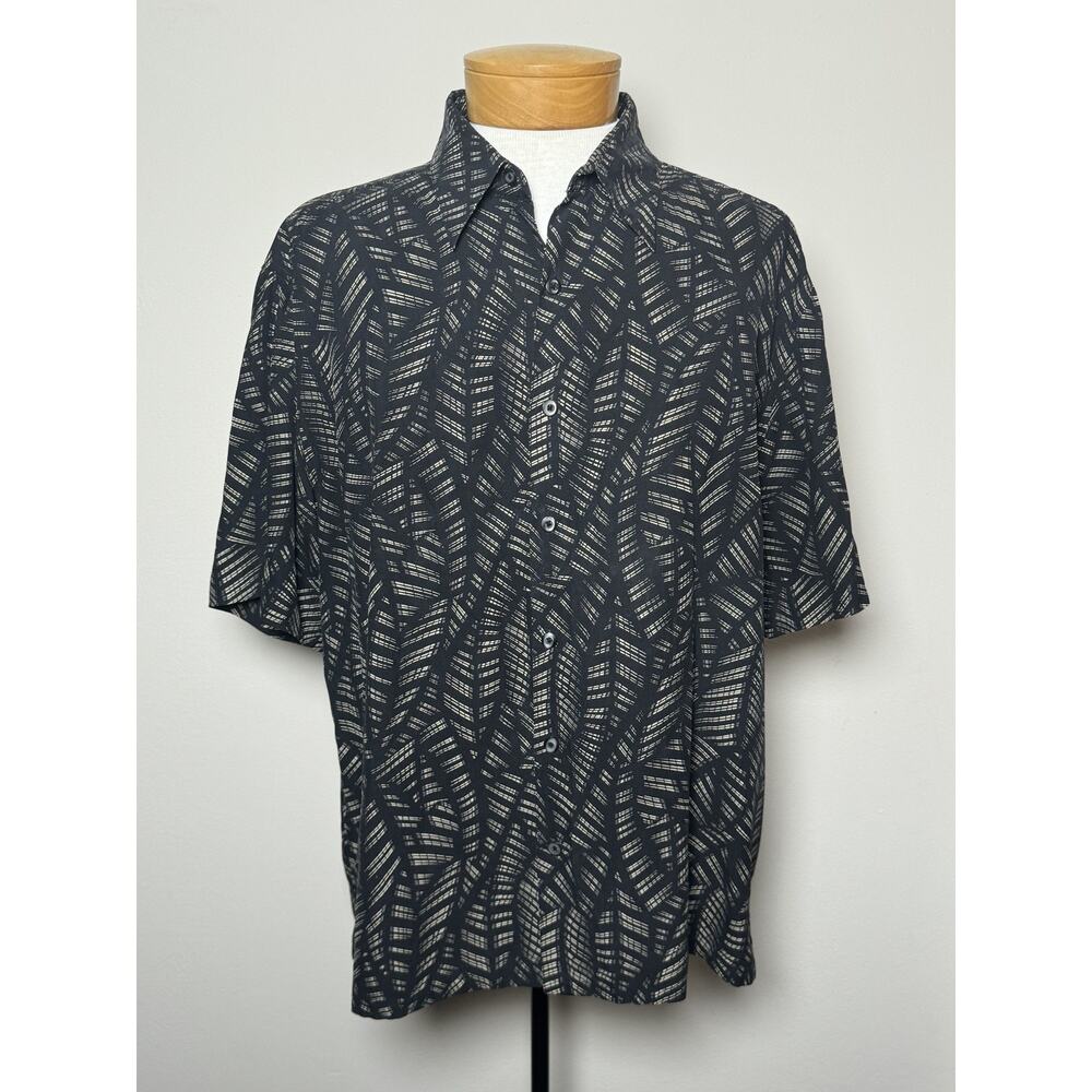 AXIS LA Mens XL Shirt 100% Silk Short Sleeve Button Down Leaf Print Hawaiian